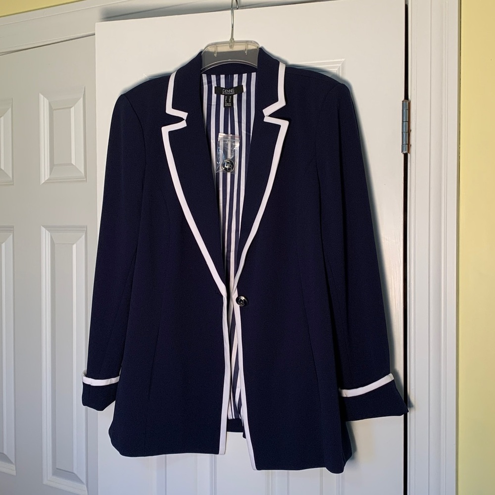 NWT Navy White One Button Blazer Dennis By Dennis Basso